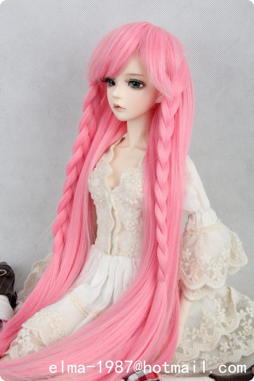 pink long braids wig for bjd-02.jpg